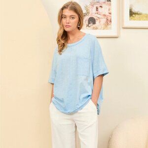 Front Pocket Breathable Cotton Top (BLUE, PINK & WHITE)
